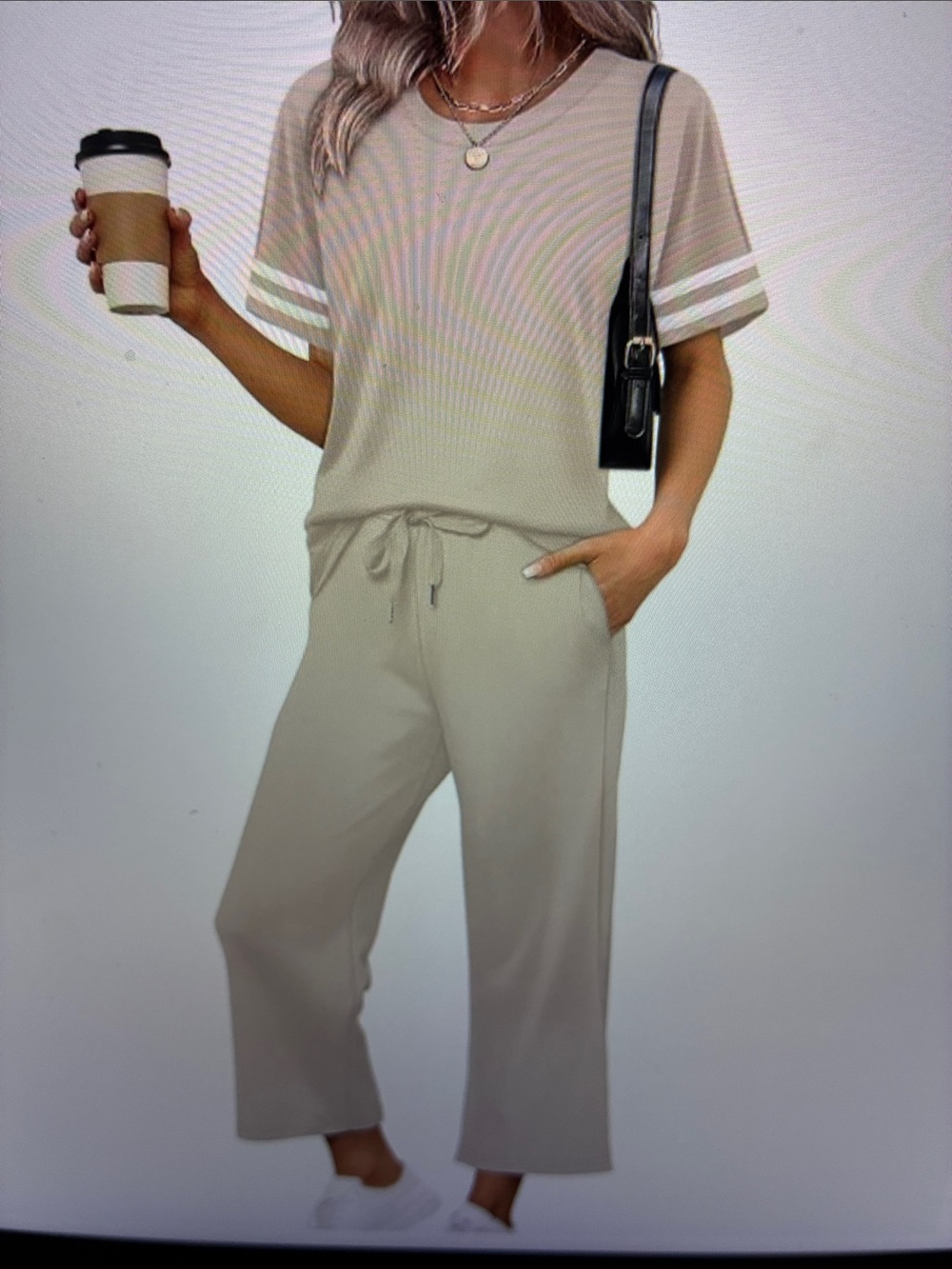 🆕Relaxed Wide-Leg Drawstring Pants Set in Taupe